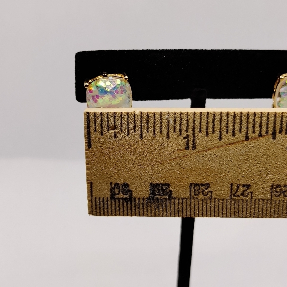 Riah Fashion Iridescent Glitter Stud Earrings Gold Square - Picture 8 of 10